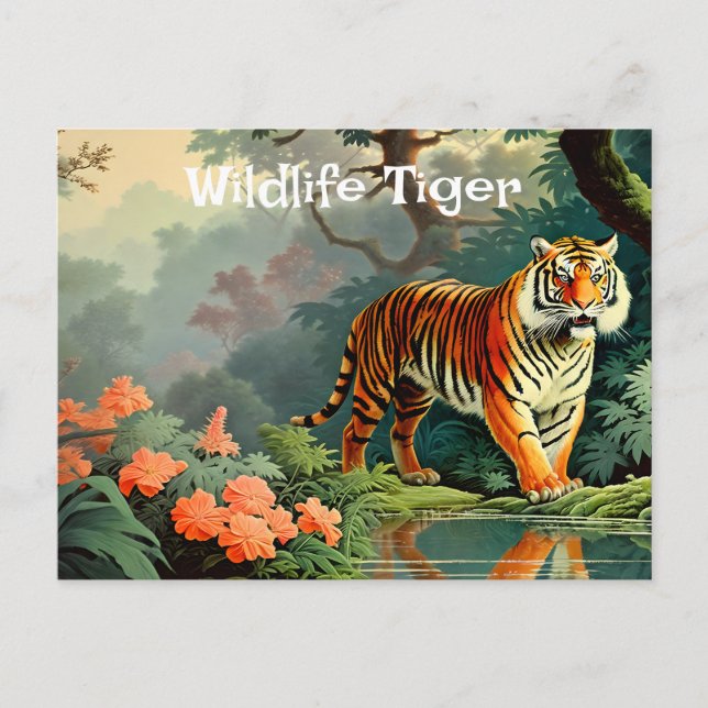 Sumpfwald Wild Tiger Vintage Poster Postkarte (Vorderseite)