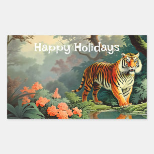 Sumpfwald-Wildlife-Tiger-Vintage Rechteckiger Aufkleber