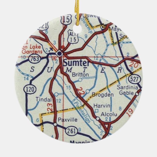 Sumter SC Vintag Map Keramik Ornament (Hinten)