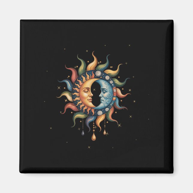 Sun and Moon Celestial Boho Mystische Hippie 90s _ Magnet (Vorne)
