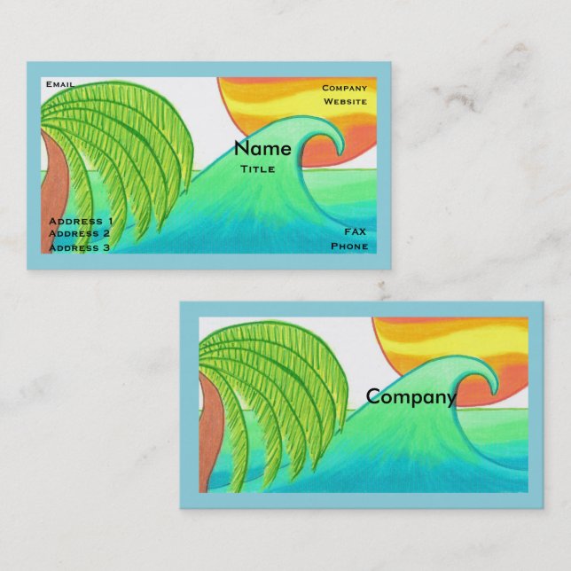 Sun and Surf Business Card Template Visitenkarte (Vorne/Hinten)
