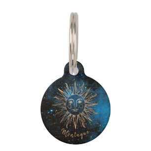 Sun Astrologie Celestial Monogram Gold Glitzer Haustiermarke