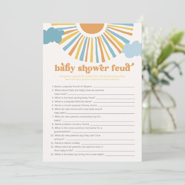 Sun Baby Showdusche Feud Game Card Einladung (Stehend Vorderseite)