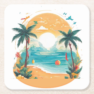 Sun Beach Palme Rechteckiger Pappuntersetzer