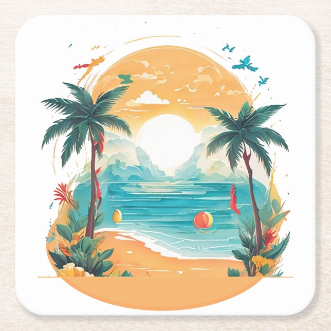 Sun Beach Palme Rechteckiger Pappuntersetzer (Vorderseite)