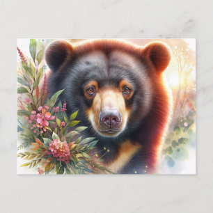 Sun Bear Floral Watercolor Wildlife Postkarte