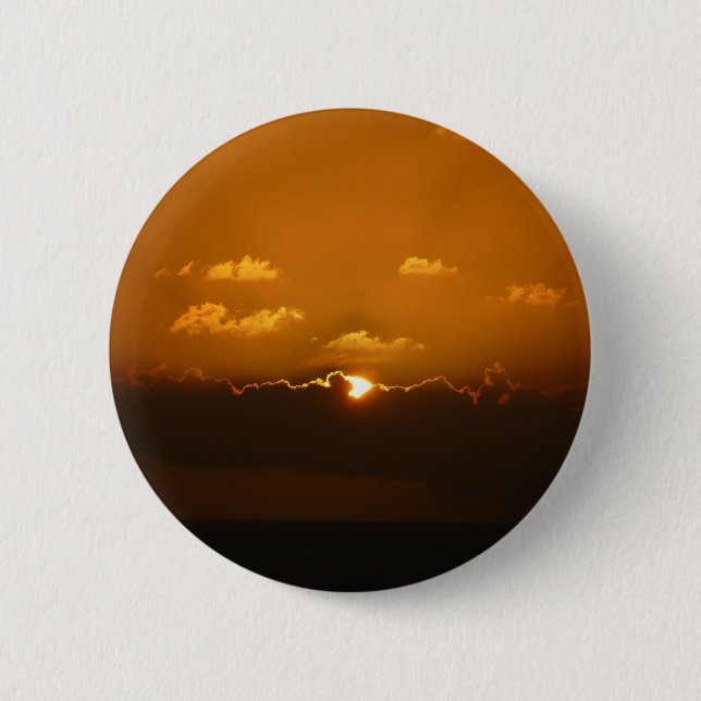 Sun Behind Clouds I Orange Sunset Foto Button (Vorderseite)
