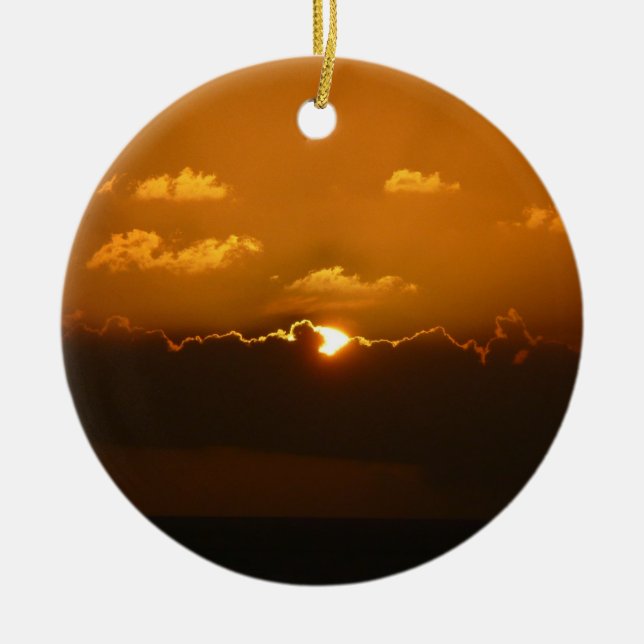 Sun Behind Clouds I Orange Sunset Foto Keramikornament (Vorne)
