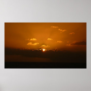 Sun Behind Clouds I Orange Sunset Foto Poster