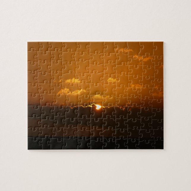 Sun Behind Clouds I Orange Sunset Foto Puzzle (Horizontal)