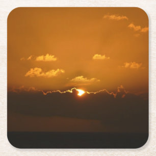 Sun Behind Clouds I Orange Sunset Foto Rechteckiger Pappuntersetzer