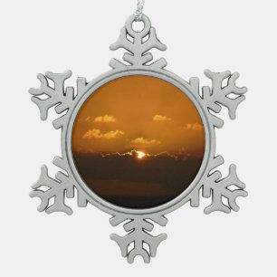 Sun Behind Clouds I Orange Sunset Foto Schneeflocken Zinn-Ornament