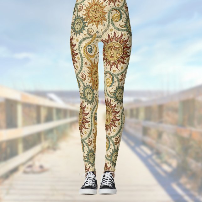 Sun Celestial Vintag Burgund Green Gold Muster Leggings (Von Creator hochgeladen)