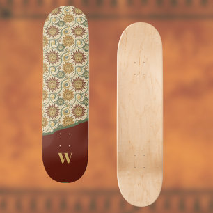 Sun Celestial Vintag Burgund Green Gold Muster Skateboard