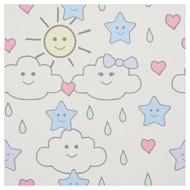 Sun Clouds Star Raindrops Stoff (Muster)
