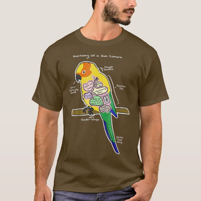 Sun Conure Funny Parrot - Anatomie einer Sonne T-Shirt (Vorderseite)