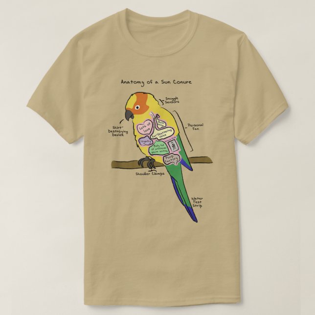 Sun Conure Funny Parrot Anatomie eines Sonnenschut T-Shirt (Design vorne)