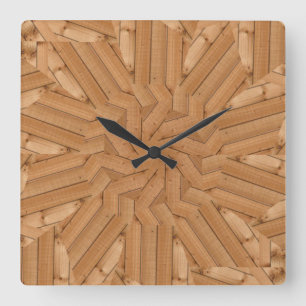 Sun Deck - Light Wooden Sunburst Quadratische Wanduhr
