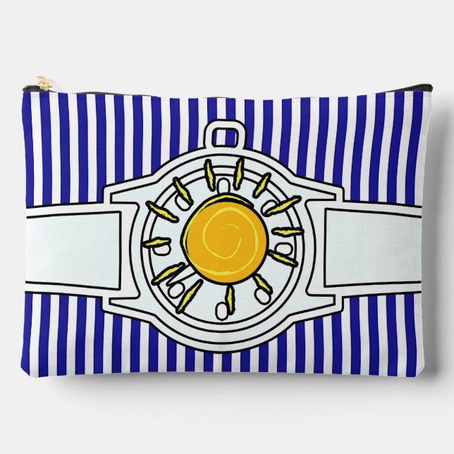 Sun Dial Wristwatch Blue Stripes Zubehörtasche (Vorderseite)