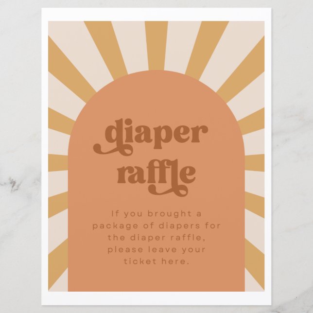 Sun Diaper Raffle Sign | Gold Sun Baby Dusche (Vorderseite)