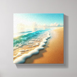 Sun-Drenched Golden Beach with Thick White Seafoam Leinwanddruck