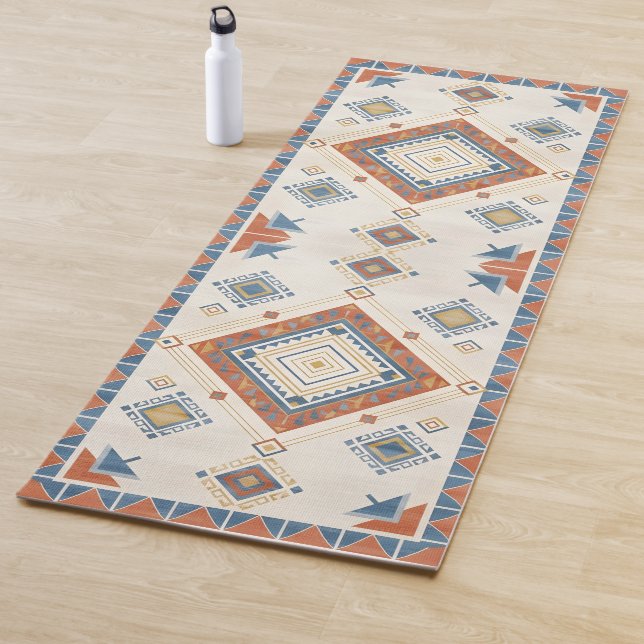 Sun-Drenched Terracotta and Blue Desert Kilim Yogamatte (Beispiel)