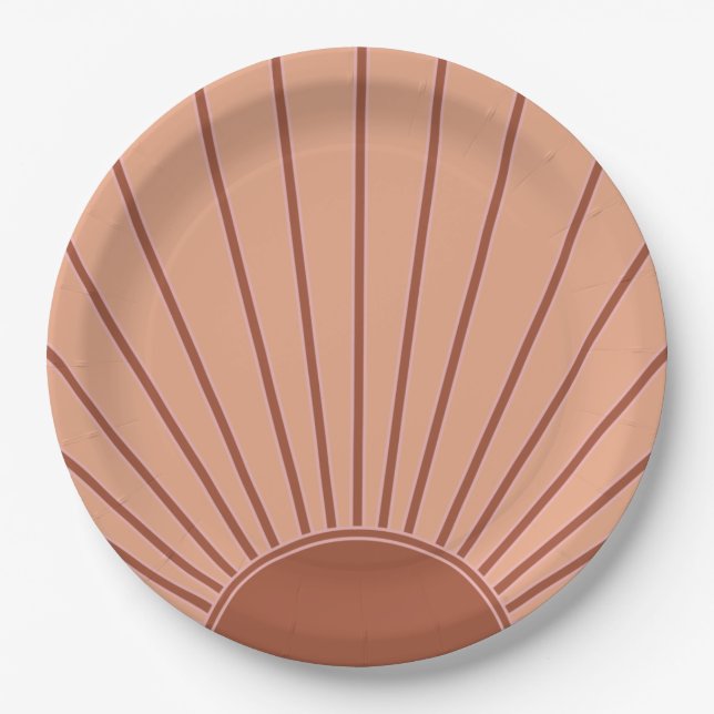 Sun Earth Tones Sonnenaufgang Braun Rost Retro Son Pappteller (Vorderseite)