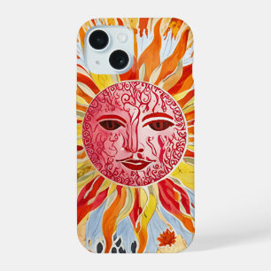 Sun Face Collage Art - Lebhaftes und warmes Design iPhone 15 Hülle