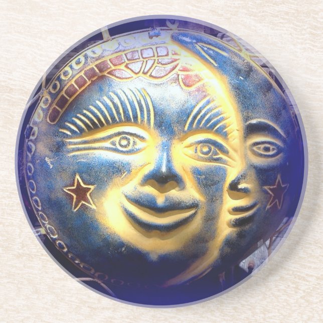 Sun Face/ Moon Face Coaster Sandstein Untersetzer (Vorne)