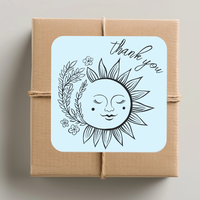 Sun Floral Boho DANK YOU Elegante Chic Pastel Quadratischer Aufkleber (Sun Floral Boho THANK YOU Elegant Chic Pastel Square Sticker
)
