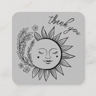 Sun Floral Boho DANK YOU Elegante QR Code Gray Quadratische Visitenkarte