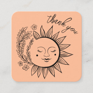Sun Floral Boho DANK YOU Elegante QR Code Pastel Quadratische Visitenkarte