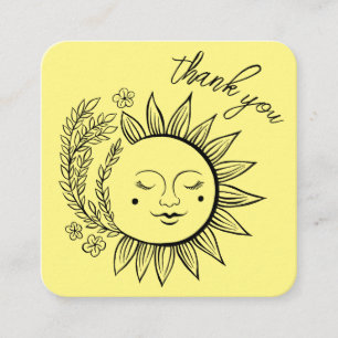 Sun Floral Boho DANK YOU Elegante QR Code Yellow Quadratische Visitenkarte