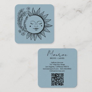 Sun Floral Boho Line Kunst, Dichtung und Musik Quadratische Visitenkarte