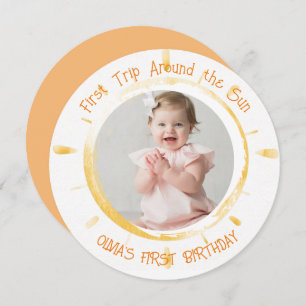 Sun Foto Kinder 1 Geburtstag Party Orange Einladung