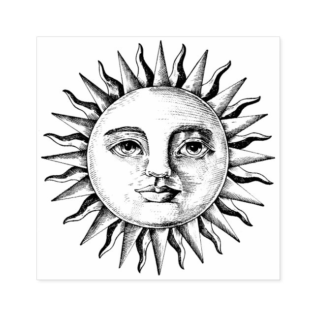 Sun-Gesicht Vintag zeichnend Gummistempel (Prägung)