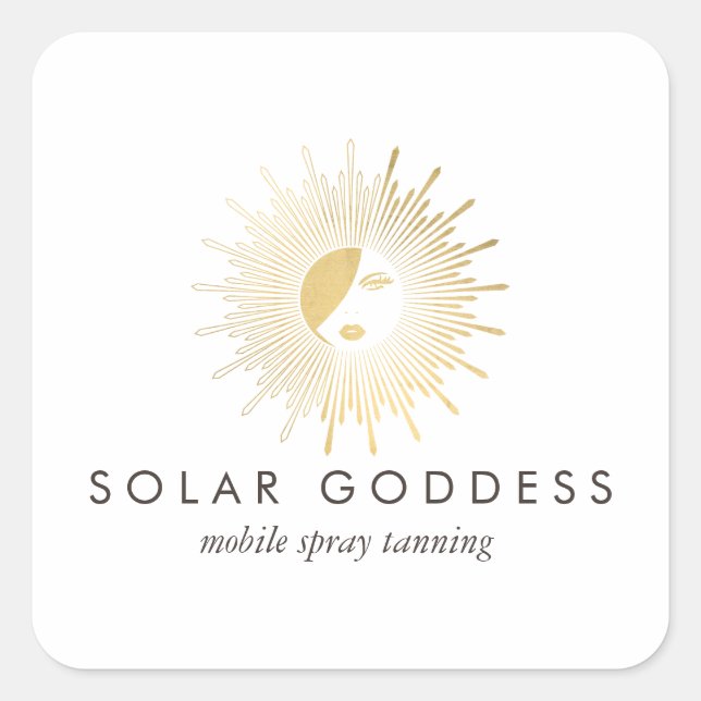 Sun Goddess Girl Logo Spray Tanning Salon Quadratischer Aufkleber (Vorderseite)