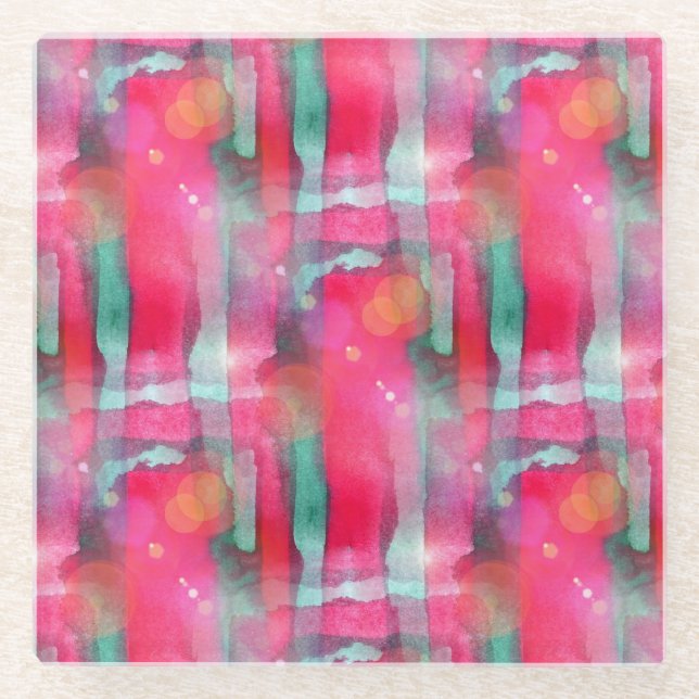 Sun-greller Glanz abstrakter gemalter Watercolor Glasuntersetzer (Vorderseite)