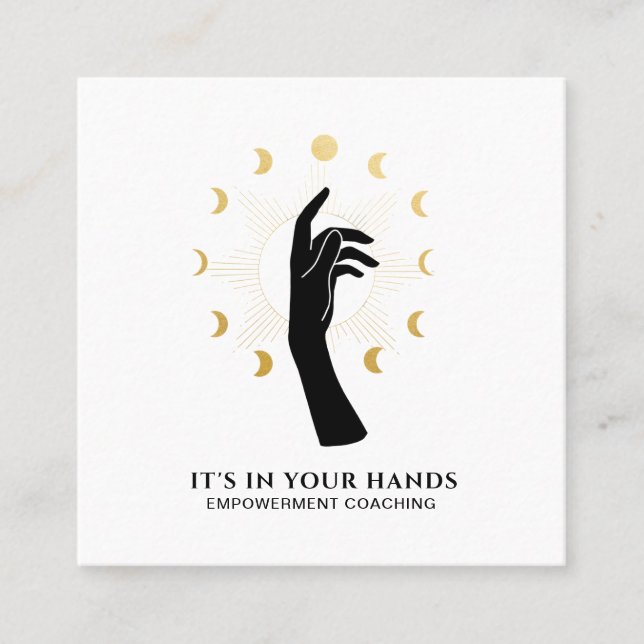 *~* Sun Hand Moon Phasing Black Gold Kosmische Ene Quadratische Visitenkarte (Vorderseite)