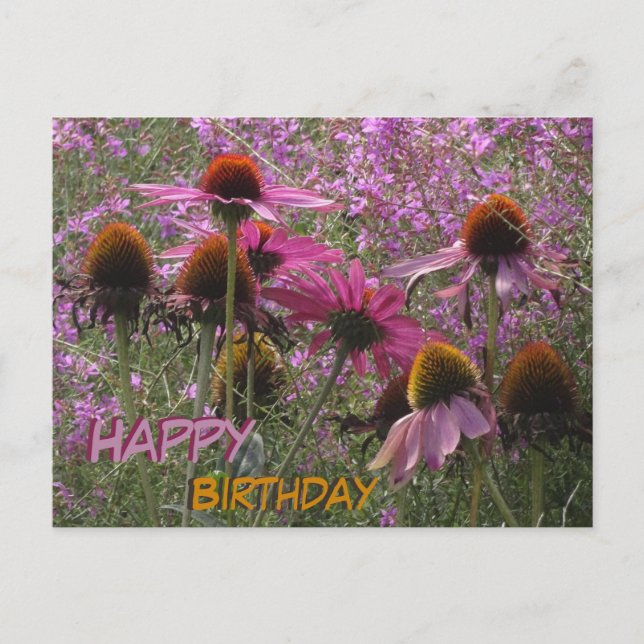 Sun Hat Blume Cust. Text Happy Birthday Postcard Postkarte (Vorderseite)