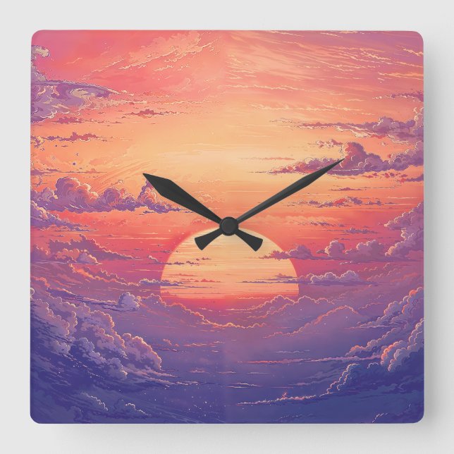 Sun Horizon - Vibrant Painterly Illustration Style Quadratische Wanduhr (Vorderseite)