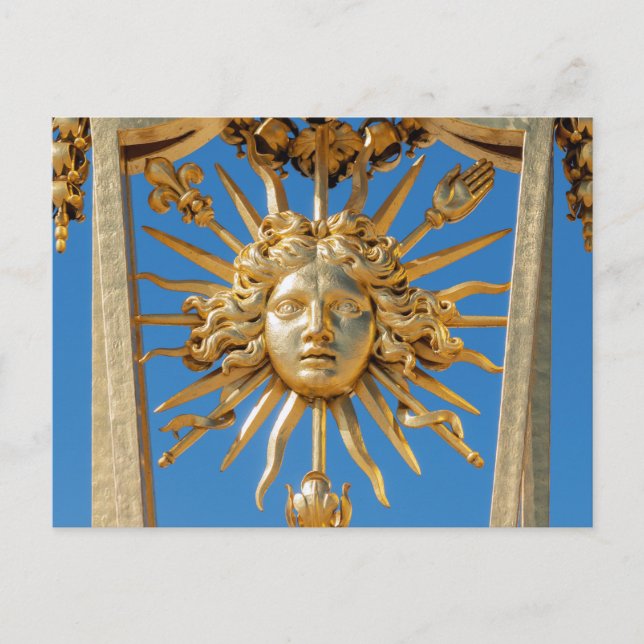 Sun King am Goldenen Tor zum Schloss Versailles Postkarte (Vorderseite)
