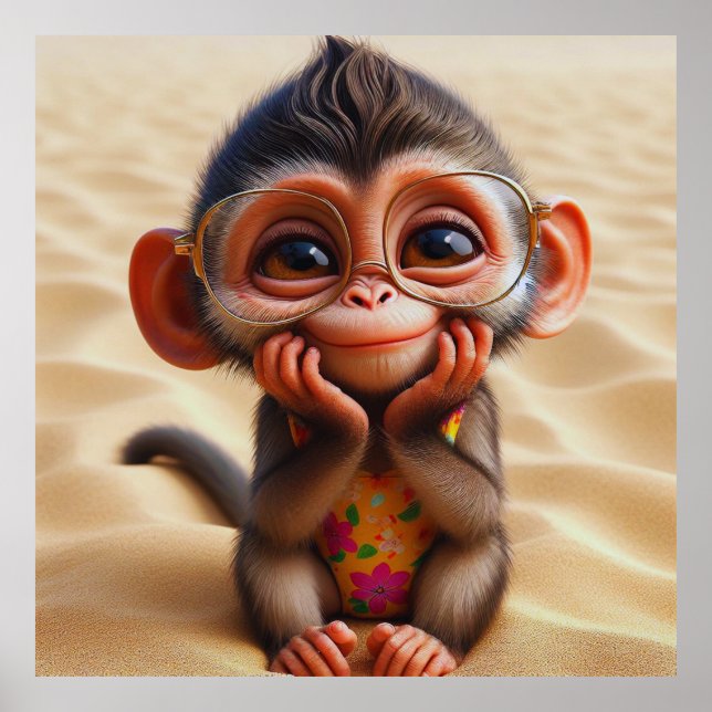 Sun-Kissed Affen - Whimsical Beach Vacation Poster (Vorne)
