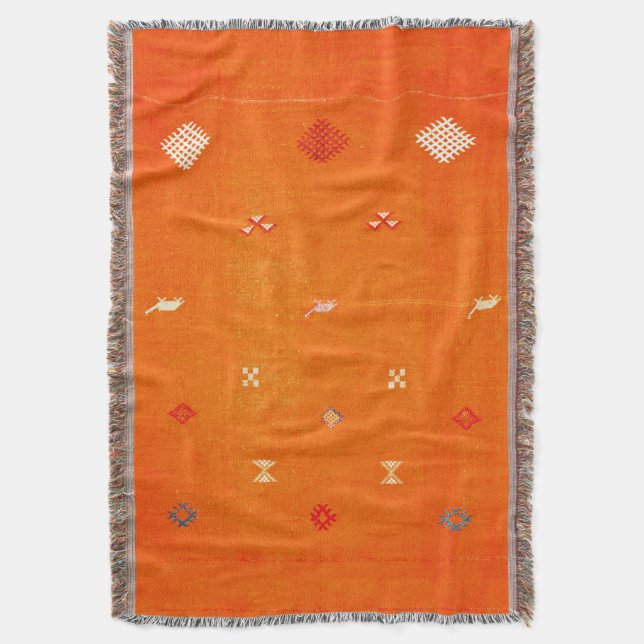 Sun-Kissed Comfort: Orange Boho marokkanisch Decke (Vorderseite Vertikal)