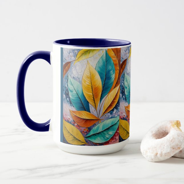 Sun-Kissed Cosmos | Modigliani Leaf Design Tasse (Mit Donut)
