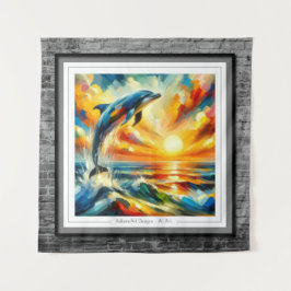 Sun Kissed Dolphin Leap Wandteppich