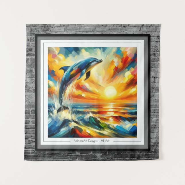 Sun Kissed Dolphin Leap Wandteppich (Vorderseite)