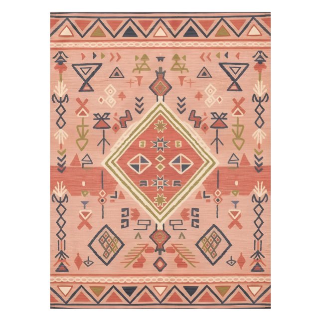 Sun-Kissed Hand-Drawn Moroccan Tribal Art Tischdecke (Vorderseite)