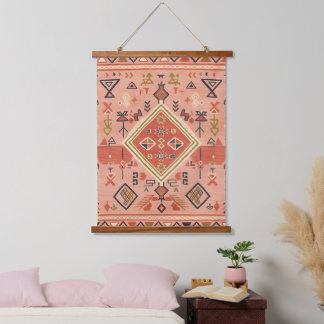 Sun-Kissed Hand-Drawn Moroccan Tribal Art Wandteppich Mit Holzrahmen