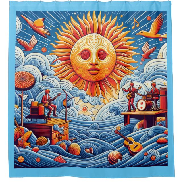 Sun-Kissed Ocean Jam: Festival Moon and Stars Duschvorhang (Vorderseite)